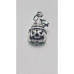 Jack O' Lantern Pumpkin w/ Witch Hat‎ Vintage Sterling Silver Charm 925